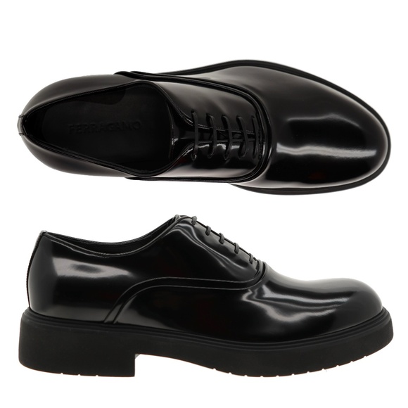 Salvatore Ferragamo Fiorino Lace-Up Shoes Black Patent Leather Size 10 New - Picture 1 of 7